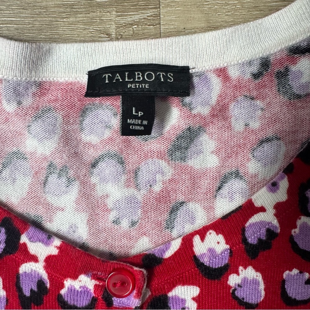 Talbots Cardigan Women L Petite Floral Button Front Career Work Layering Red - Picture 3 of 10